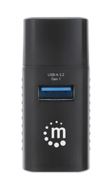 Manhattan USB-C 3-Port Hub, ULTRA COMPACT, 3x USB-A Ports (1x 5 Gbps USB 3.2 Gen1 aka USB 3.0, 3 x 480 Mbps USB 2.0), External Power Supply Not Needed, Universal for all devices, SuperSpeed USB, Black, Three Year Warranty