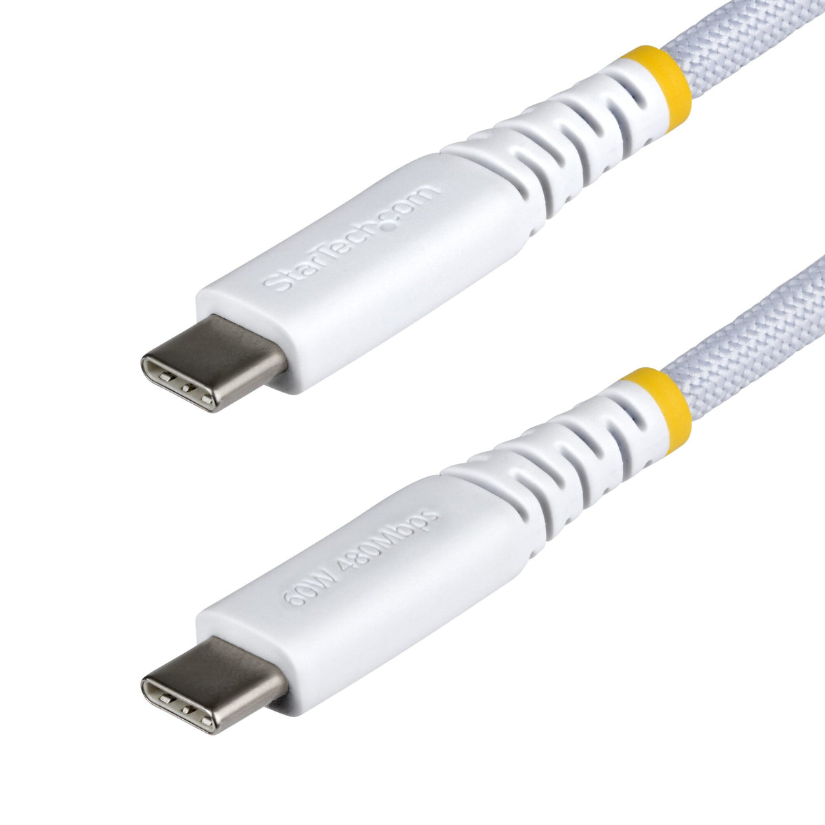 StarTech.com 30cm (1ft) White USB-C Charging Cable, 60W (3A) PD, Dual-Layer Braided Nylon/TPE Jacket, Rugged USB C Charging Cord, USB 2.0 Laptop Charger Cable