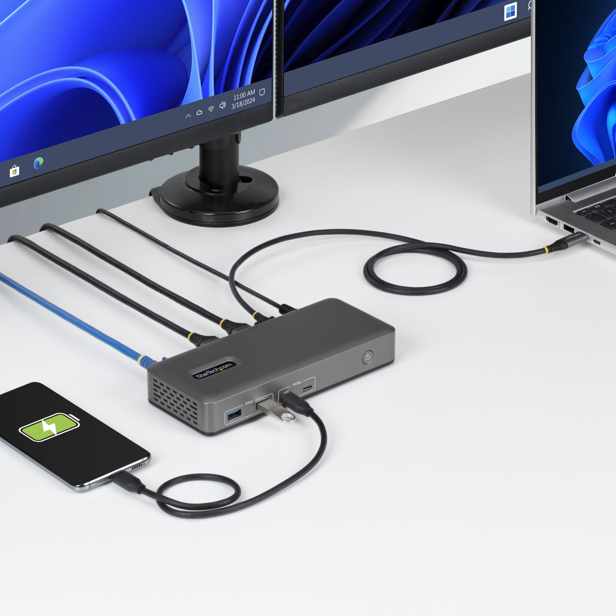 StarTech.com Dual-Monitor USB-C Docking Station, HDMI, 4K 60Hz, 100W Laptop Charging, 1GbE, Driverless, Multi-Monitor Dock For Windows