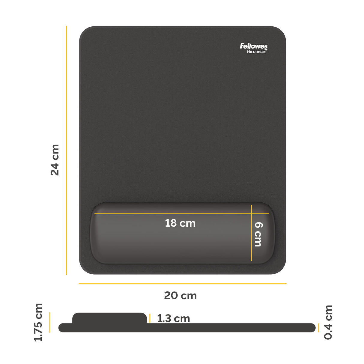 Fellowes Breyta Mouse Mat Wrist Rest Mouse Pad Wrist Support with Antibacterial Protection Ergonomic Mouse Mat Black