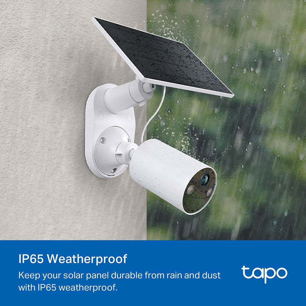 TP-Link Tapo Solar Panel SPEC: 5.2V 2.5W FEATURE: Type-C Charging Port, Non-Stop Power, Flexible Solar Installation, Works with Battery Camera, 4m Charging Cable(Total), Weatherproof (IP65)