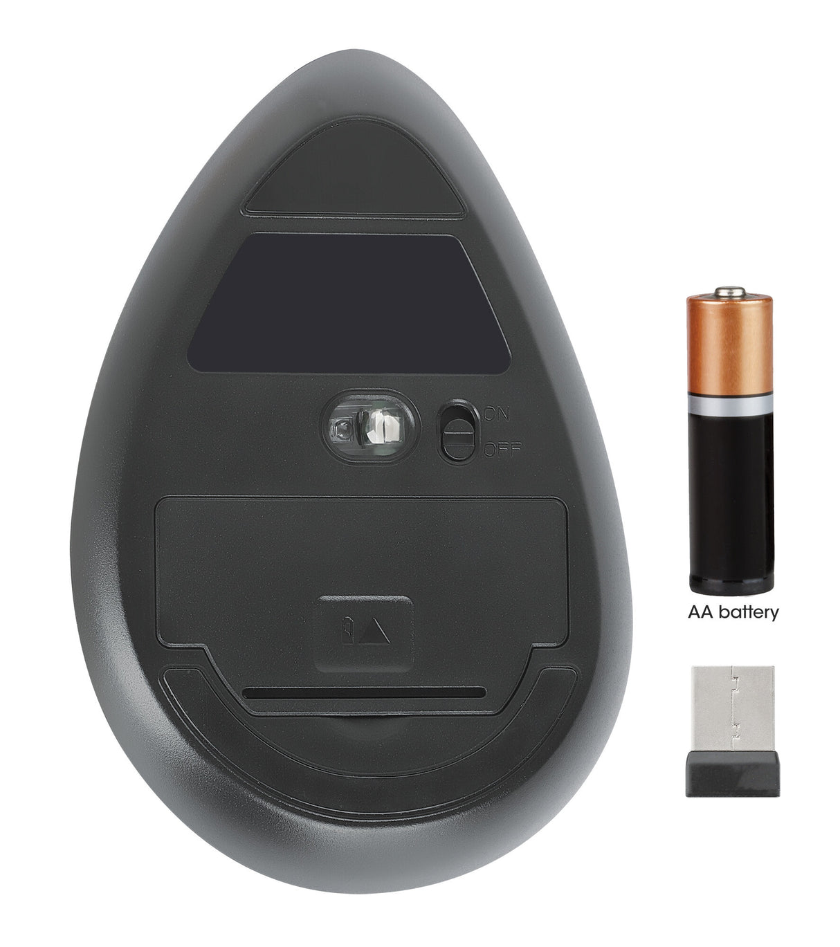 Manhattan Ergonomic Vertical Wireless Mouse (Right Handed), Black, Adjustable 800/1200/1600dpi, 2.4Ghz (effective range up to 10m), Six Button with Scroll Wheel, Nano USB-A receiver, AA battery (included), Three Year Warranty
