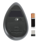 Manhattan Ergonomic Vertical Wireless Mouse (Right Handed), Black, Adjustable 800/1200/1600dpi, 2.4Ghz (effective range up to 10m), Six Button with Scroll Wheel, Nano USB-A receiver, AA battery (included), Three Year Warranty