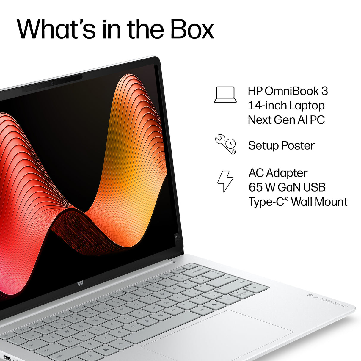 HP OmniBook 3 Laptop Next Gen AI 14-hz0001nax Copilot+ PC Snapdragon X1-26-100 35.6 cm (14") 2K 16 GB LPDDR5x-SDRAM 256 GB SSD Wi-Fi 6E (802.11ax) Windows 11 Home Silver