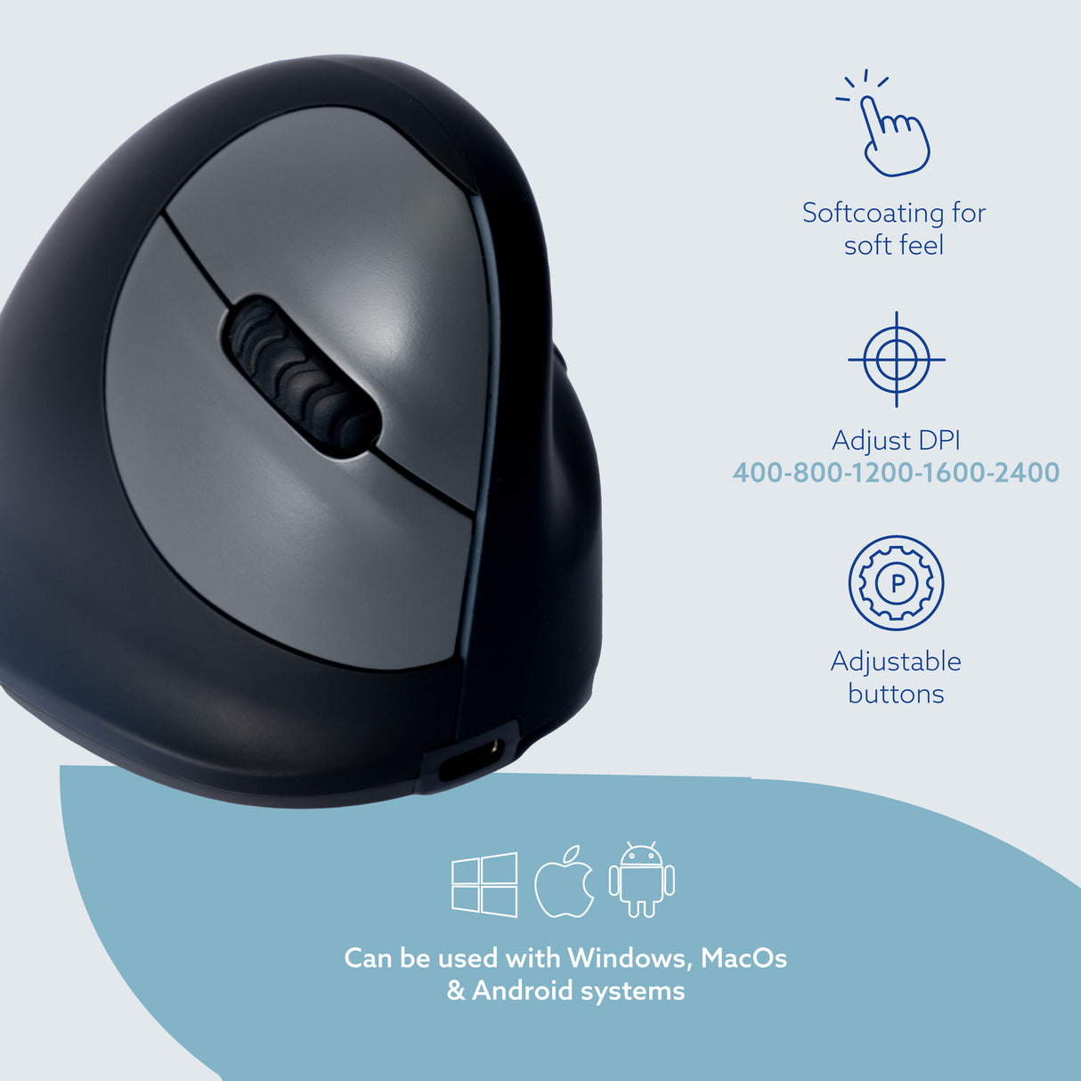 R-Go Tools Ergonomic mouse R-Go HE Break with break software, medium (hand size 165-185 mm), right-handed, Bluetooth, black