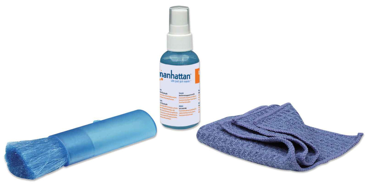 Manhattan LCD Cleaning Kit (mini), Alcohol-free, Includes Cleaning Solution (60ml), Brush and Microfibre Cloth, Ideal for use on monitors/laptops/keyboards/etc, Three Year Warranty