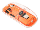 Manhattan Transparent Rechargeable Wireless Mouse, Clear/Orange, Adjustable 800/1200/1600dpi, With RGB LED light, 2.4Ghz (effective range up to 10m), USB, Optical, Ambidextrous, Four Button with Scroll Wheel, Slim Design, USB-A micro receiver, Lithium Ion