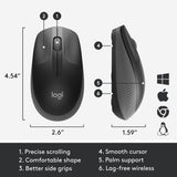 Logitech Wireless Mouse M190, diseño curvo ambidiestro de tamaño completo, batería de 18 meses con modo de ahorro de energía, receptor USB, control preciso del cursor con rueda de desplazamiento ancha y botones redondos, negro