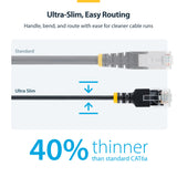 StarTech.com 30cm Black Ultra Slim Cat6A Ethernet Cable, UTP, Pure Bare Copper Wire, 34AWG Slim RJ45 Network Patch Cord, Individually Tested