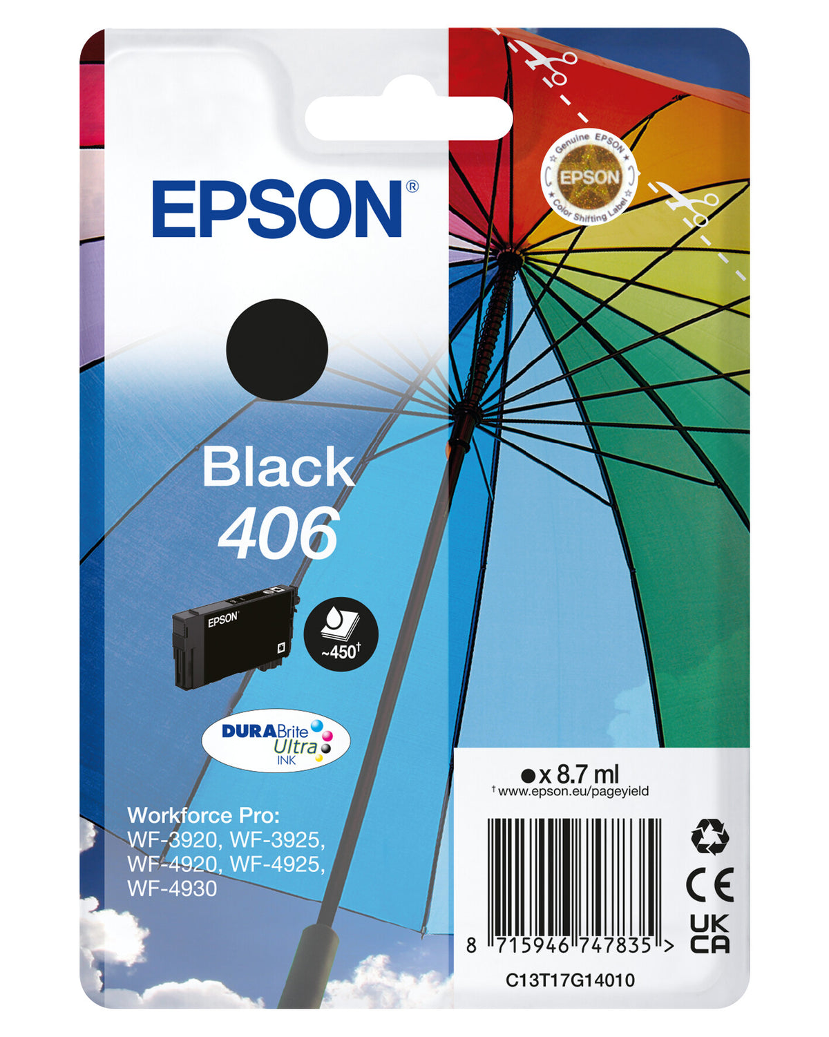 Epson Singlepack Black 406 Umbrella DURABrite Ultra Ink