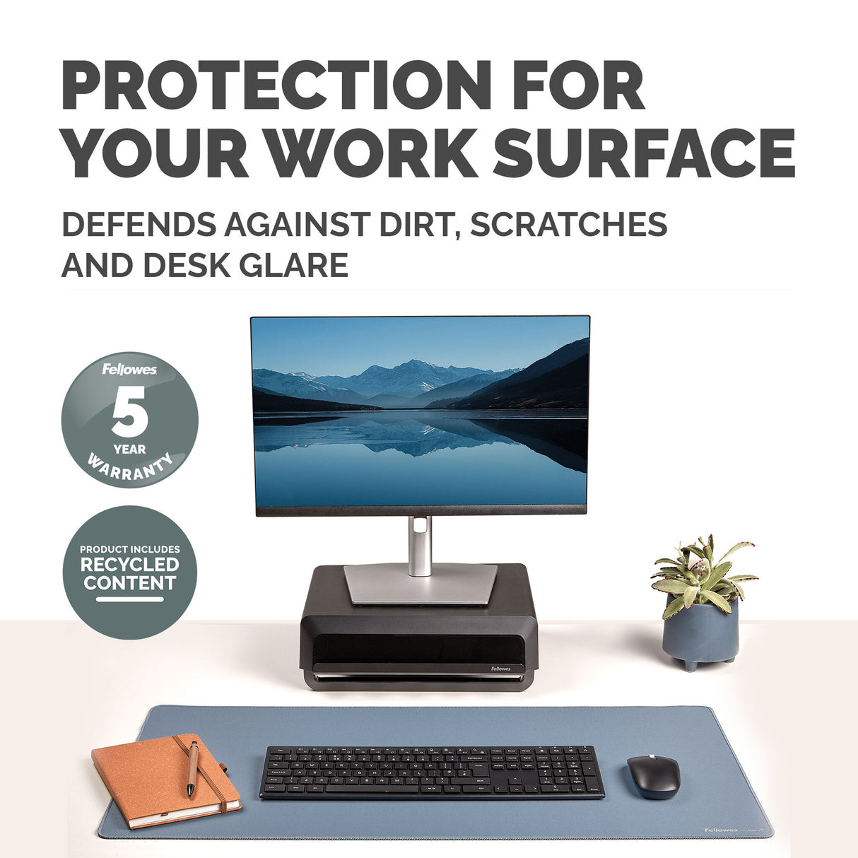 Fellowes Computer Desk Mat with Non-Slip Base Breyta Desk Mat with Antibacterial Protection Marine