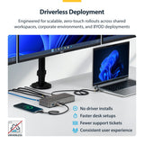StarTech.com USB-C Docking Station Triple 4K Displays (2x 4K 60Hz, 1x 4K 30Hz), 100W Power Delivery, 6 USB Ports (10Gbps), Gigabit Ethernet, DisplayPort + HDMI, Driverless Windows Laptop Dock