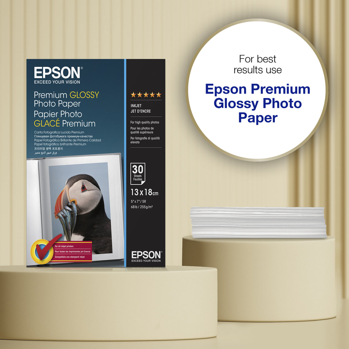 Epson Premium Glossy Photo Paper (130 x 180mm), 255gsm, 30 sheets