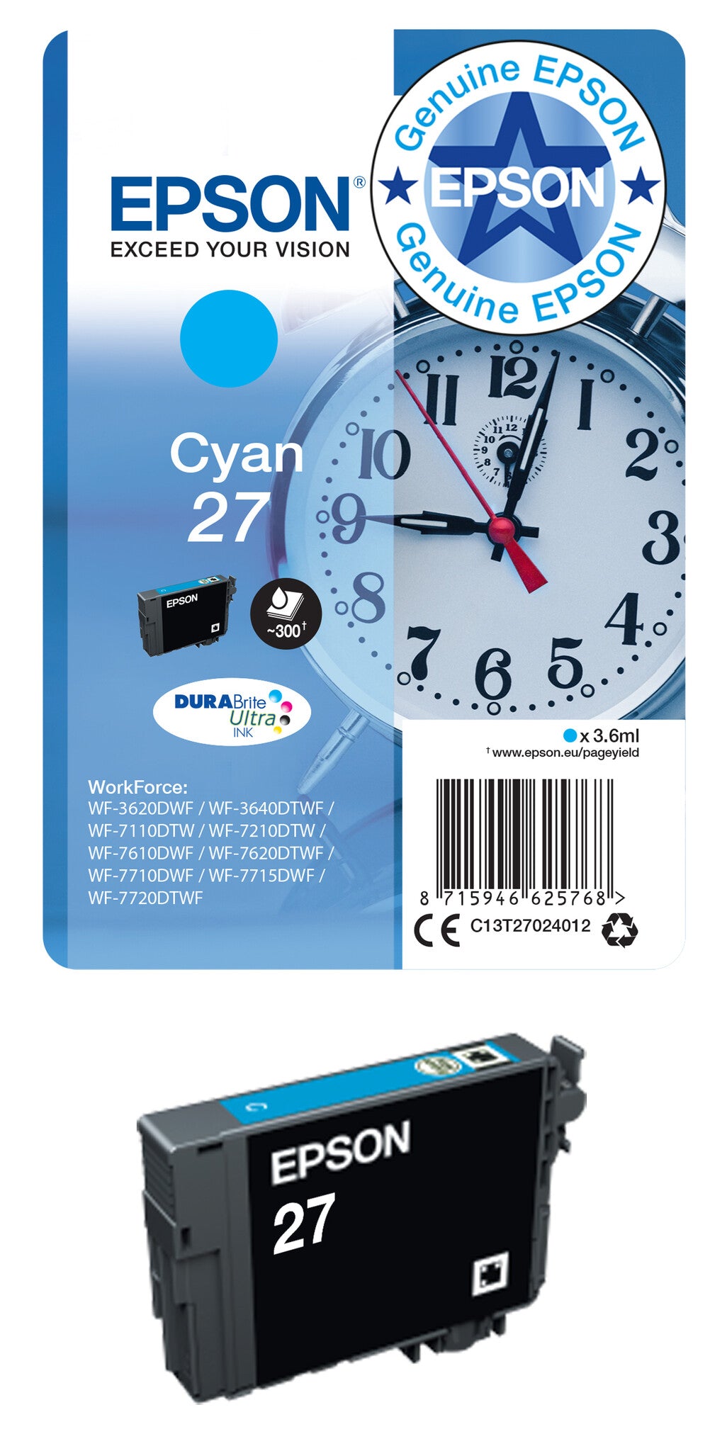 Epson Alarm clock Multipack 3-colour 27 DURABrite Ultra Ink