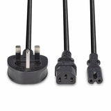 Lindy 2.5m UK 3 Pin Plug to IEC C13 and IEC C7 Splitter Extension Cable, Black