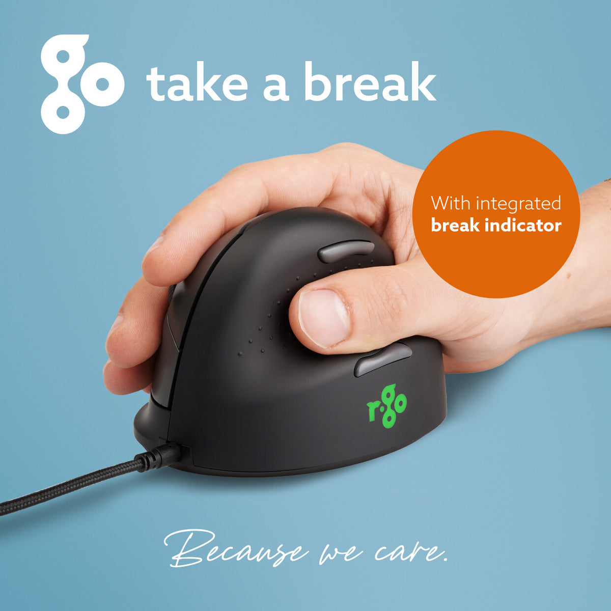 R-Go Tools Ergonomic mouse R-Go HE Break with break software, large (hand size ≥ 185 mm), right-handed, Wired, black