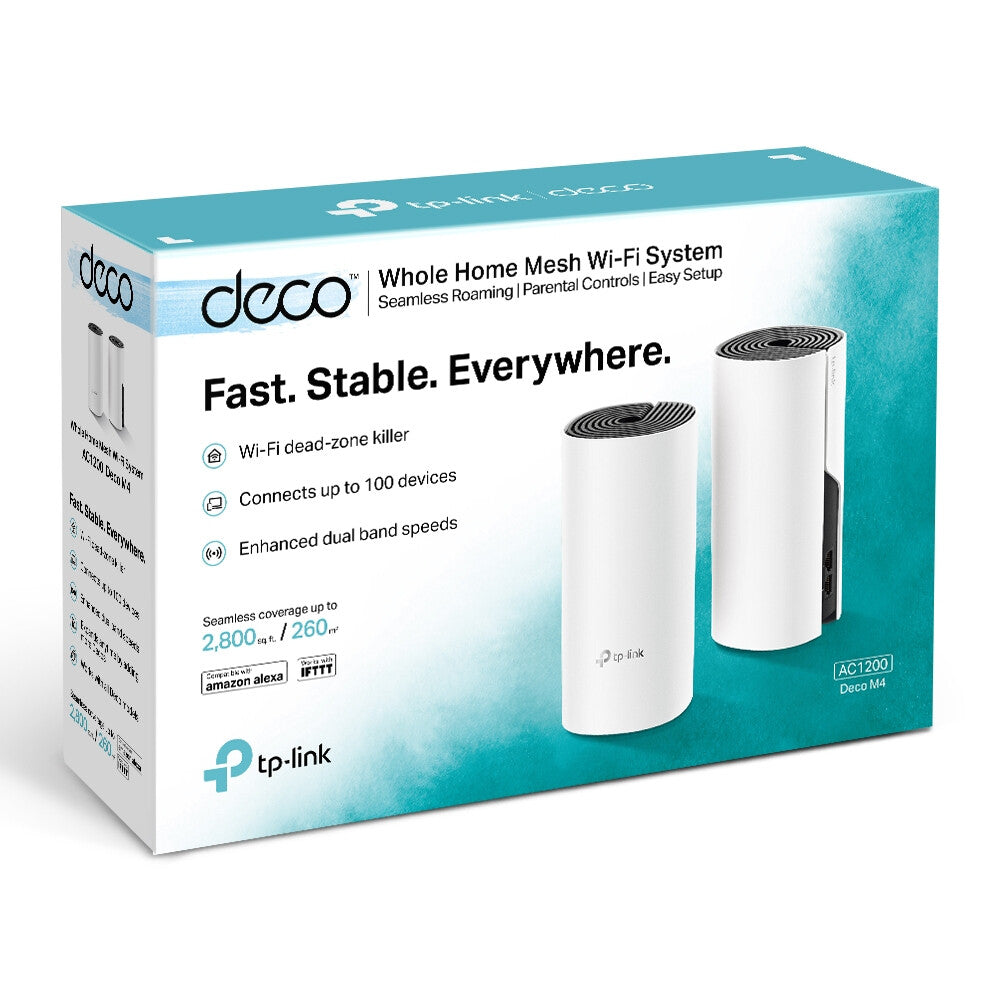 TP-LINK (DECO M4) Sistema Wi-Fi en malla para todo el hogar, paquete de 2, doble banda AC1200, MU-MIMO, 2 x LAN en cada unidad