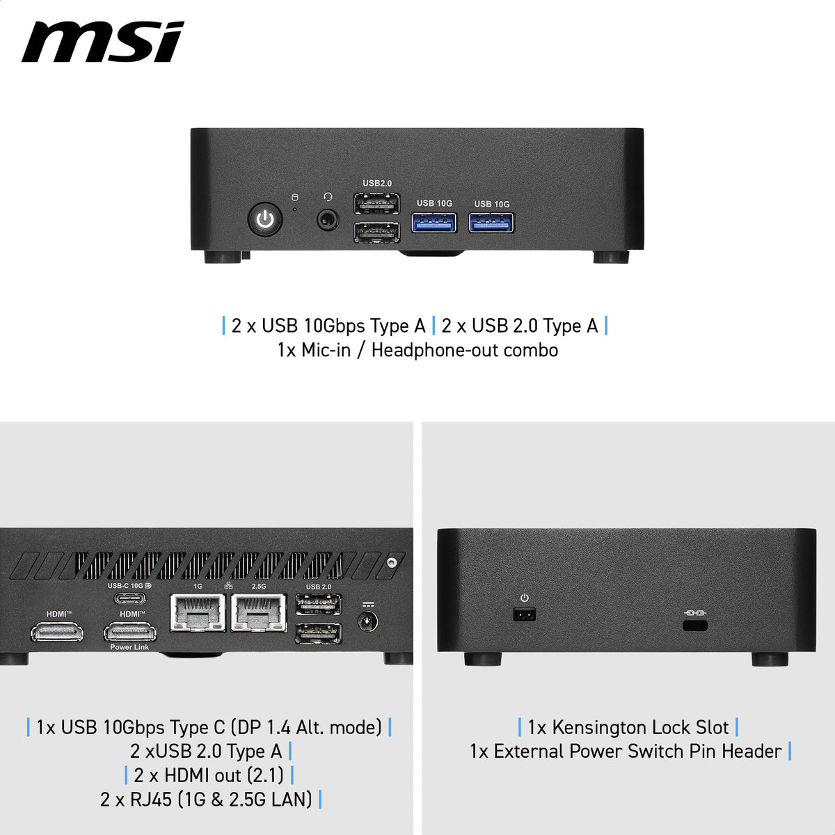 MSI Cubi NUC TWG N250 BB (Intel N250, NO RAM, NO SSD, NO OS) - Barebone, NUC, USFF, Mini Computer, Intel Graphics/DDR5/Type-C/Dual HDMI/Dual LAN/WiFi 6E/BT 5.3/VESA