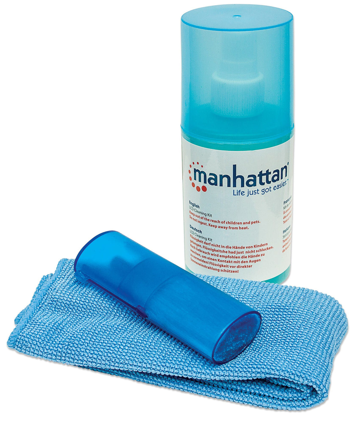 Manhattan LCD Cleaning Kit, Alcohol-free, Includes Cleaning Solution (200ml), Brush and Microfibre Cloth, Ideal for use on monitors/laptops/keyboards/etc, Three Year Warranty