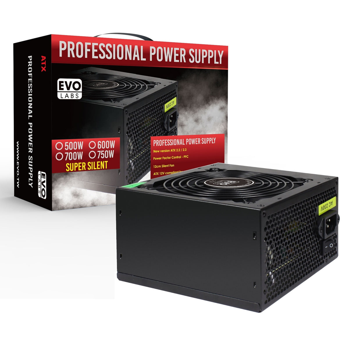 EVO LABS BR600-12BL Fuente de alimentación de 600 W, ventilador silencioso negro de 120 mm con ventilación mejorada, no modular, estable y confiable, empaquetado al por menor