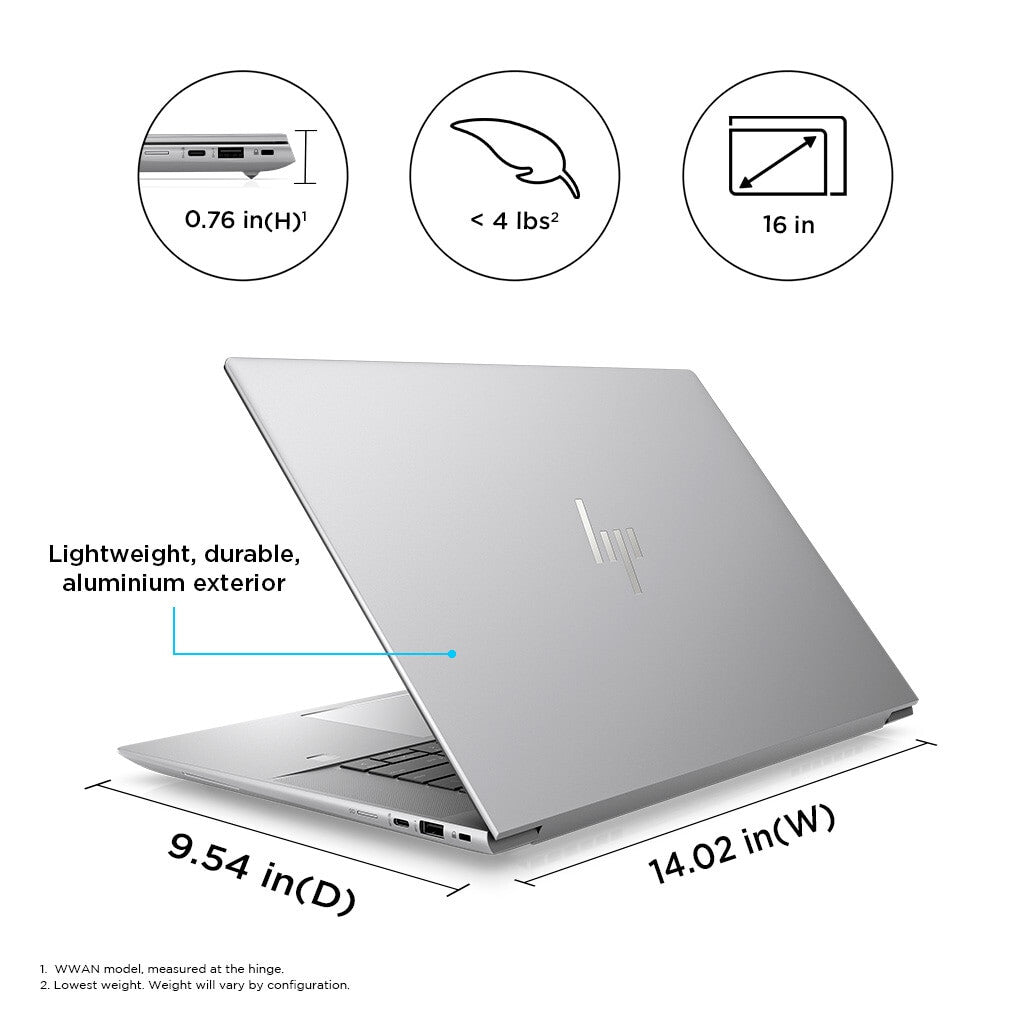 HP ZBook Studio 16 G10 Intel® Core™ i7 i7-13700H Mobile workstation 40.6 cm (16") WUXGA 32 GB DDR5-SDRAM 1 TB SSD NVIDIA RTX 2000 Ada Wi-Fi 6E (802.11ax) Windows 11 Pro Silver