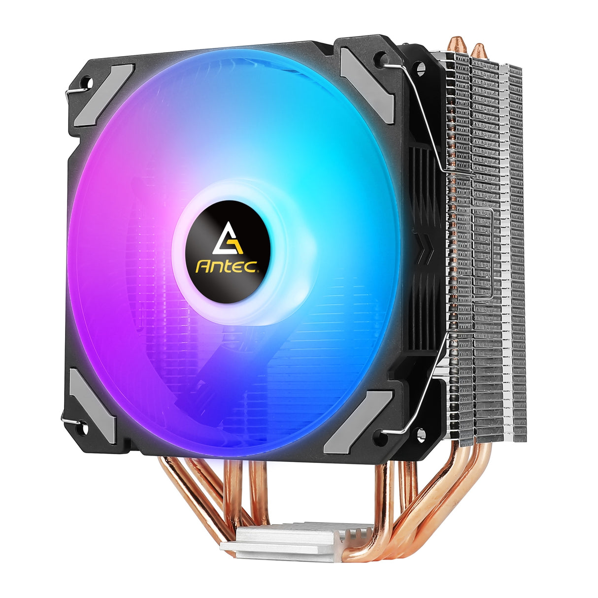 ANTEC A400i Ventilateur CPU Refroidisseur, Prise universelle, Effet néon 120 mm, Ventilateur PWM RVB silencieux, 1800 tr/min, 4 caloducs en cuivre à contact direct, support Intel LGA 1700 inclus