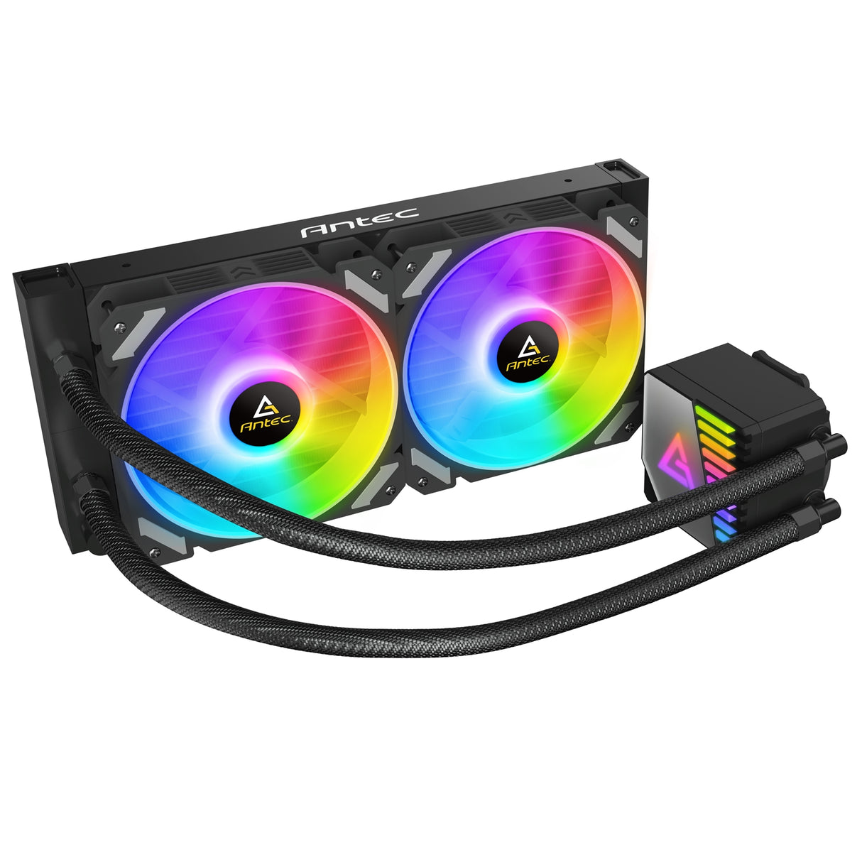 ANTEC Symphony 240 AiO Enfriador líquido de CPU, enchufe universal, radiador de 240 mm, ventiladores de refrigeración PWM 1600 RPM, iluminación LED RGB direccionable con cabezal de bomba de iluminación ARGB cromática