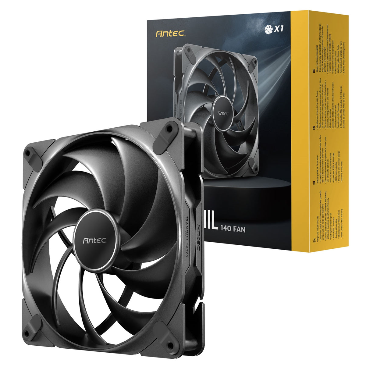 Antec Tranquil 140 PWM Case Fan - Fluid Dynamic Bearing, 450-1500 RPM, Black