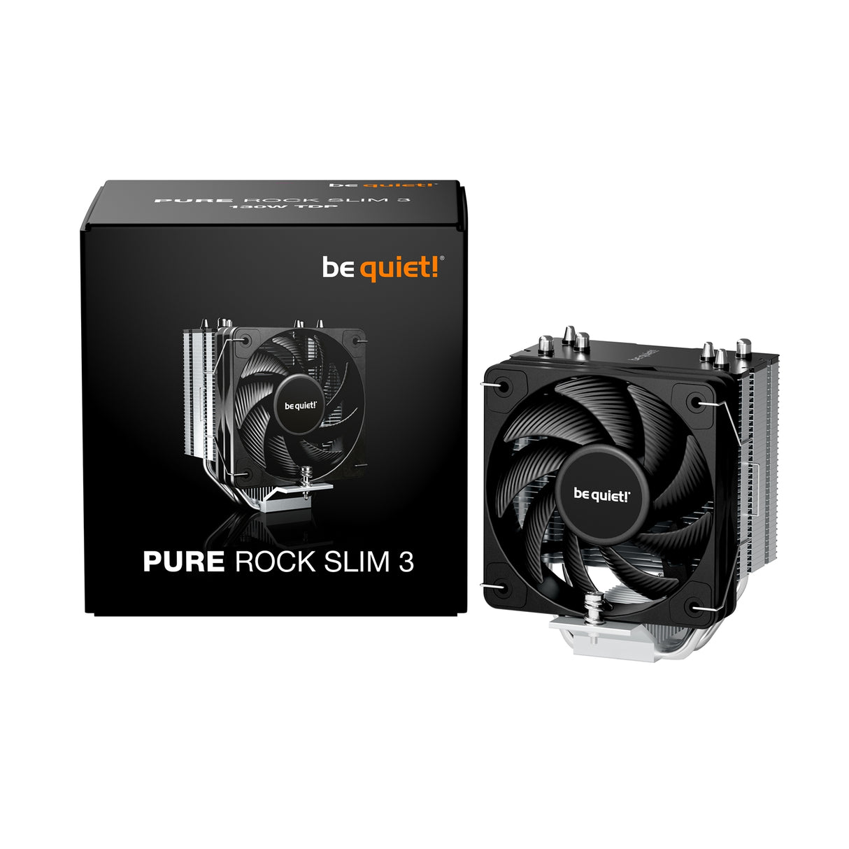 be quiet! Pure Rock Slim 3 Fan CPU Cooler, Universal Socket, High Quality 100mm PWM Black Cooling Fan, 1700RPM, 3 Heat Pipes, 130W TDP, Intel 1851/ 1700 & AMD AM4/ AM5 Compatible