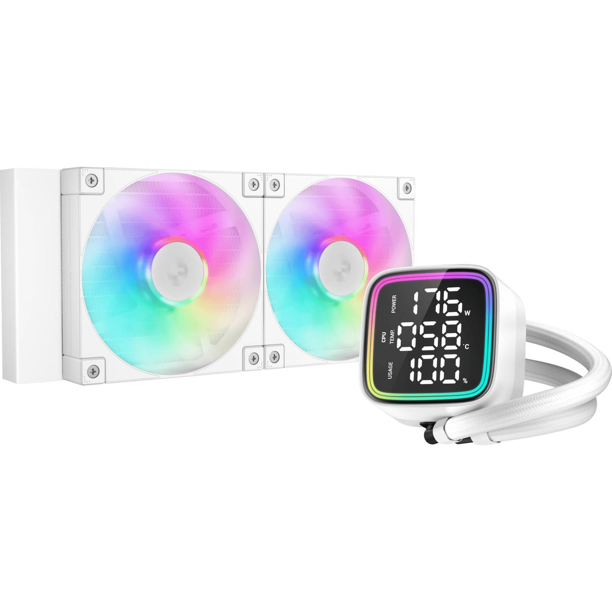 DeepCool LD 240 AIO Liquid CPU Cooler, White, Universal Socket, 240mm Radiator, PWM 2400RPM Cooling Fans, Addressable RGB LED Lighting, Fully Customizable Infinity Mirror Cap Design, Digital Display,