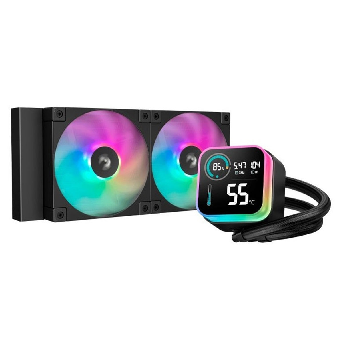 DeepCool LQ240 240mm AIO Liquid CPU Cooler, Segment LCD Display, Dual ARGB PWM Fans, Anti-Leak Tech, DeepCreative Software, Intel LGA1851/1700 & AMD AM5/AM4 Compatible