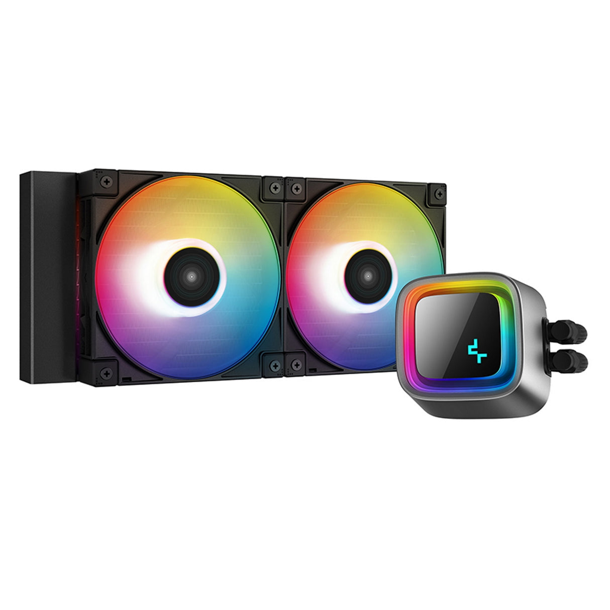 Enfriador líquido de CPU DeepCool LS520 AiO Premium, enchufe universal, radiador de 240 mm, ventiladores de refrigeración PWM 2250 RPM, iluminación LED RGB direccionable, diseño de tapa de espejo infinito totalmente personalizable, versión negra