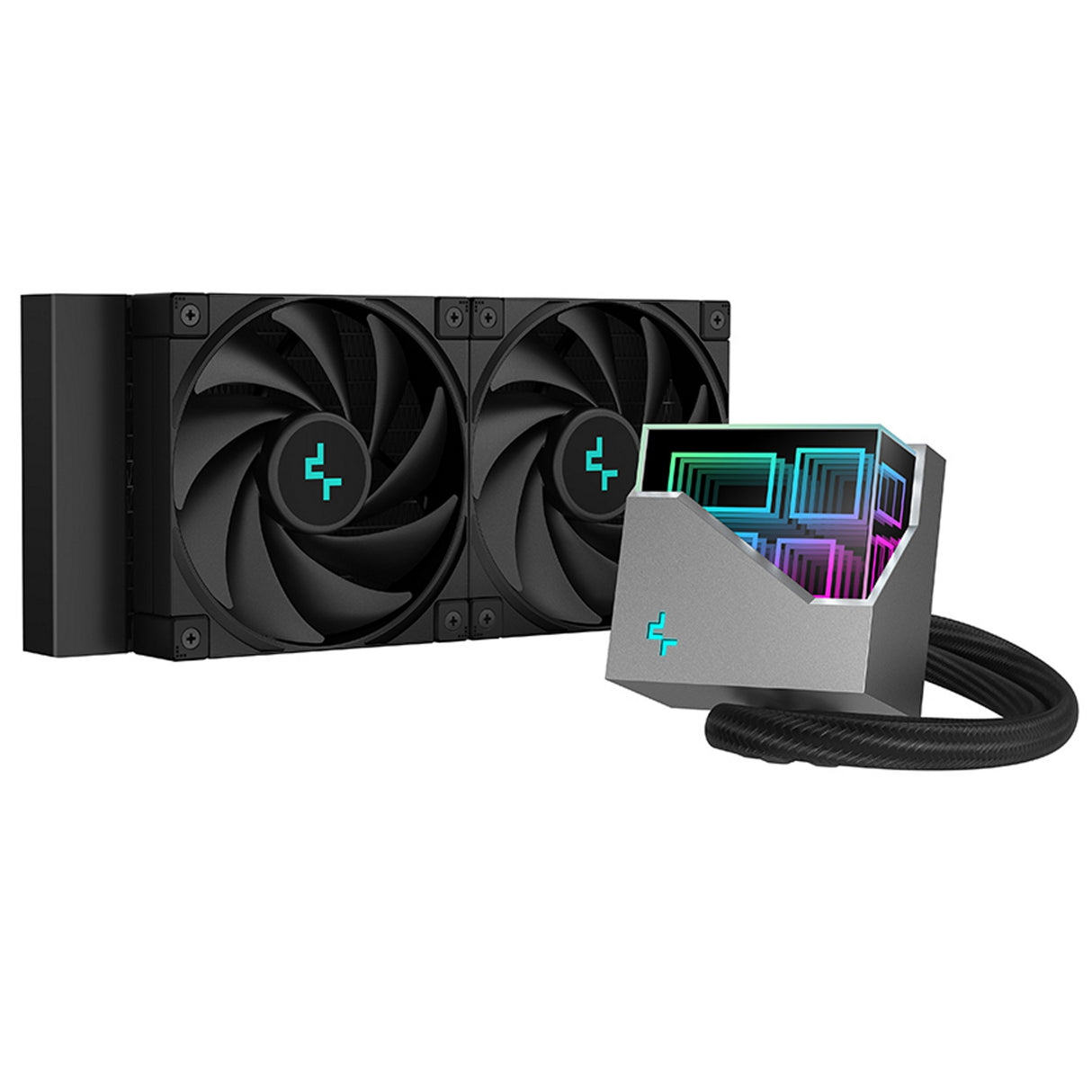 DeepCool LT520 Refroidisseur de processeur liquide AiO, prise universelle, radiateur 240 mm, ventilateurs noirs PWM 2250 tr/min FK120 Performance, éclairage LED RVB adressable, tête de pompe miroir infini