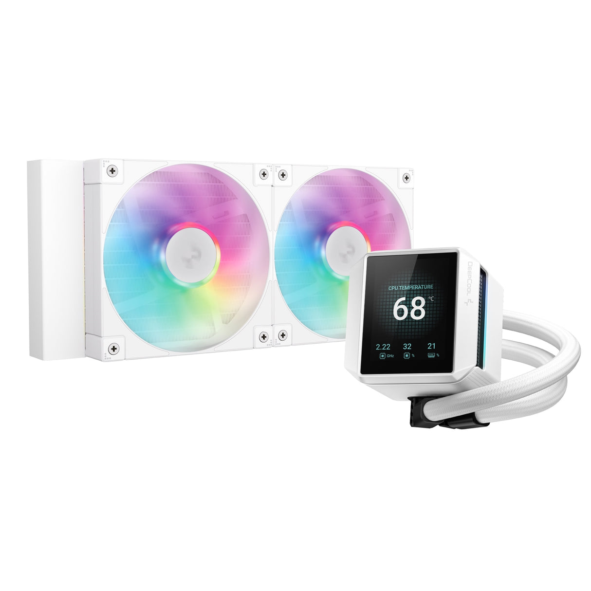 DeepCool Mystique 240 WH ARGB Liquid CPU Cooler with 2.83" TFT LCD Display, 240mm Radiator, Addressable RGB Fans, Hydro Bearing, and Wide Compatibility for Intel & AMD Sockets