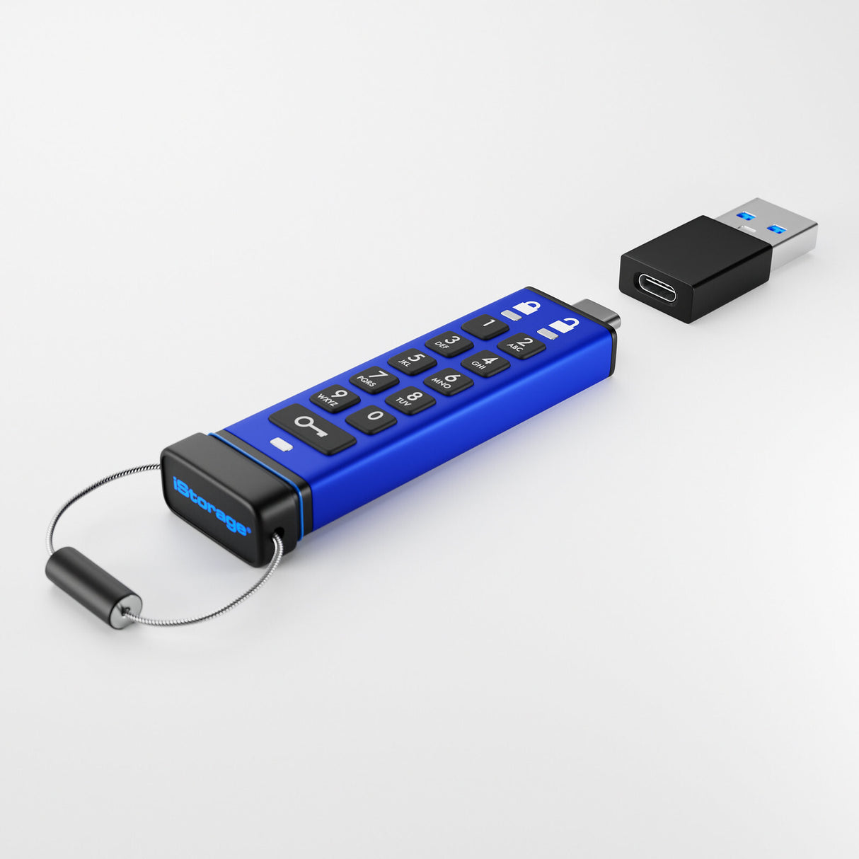 iStorage datAshur PRO+C 512GB | Secure USB Type-C Memory Stick | FIPS 140-3 Level 3 pending | PIN protected | Type C-A adapter included.