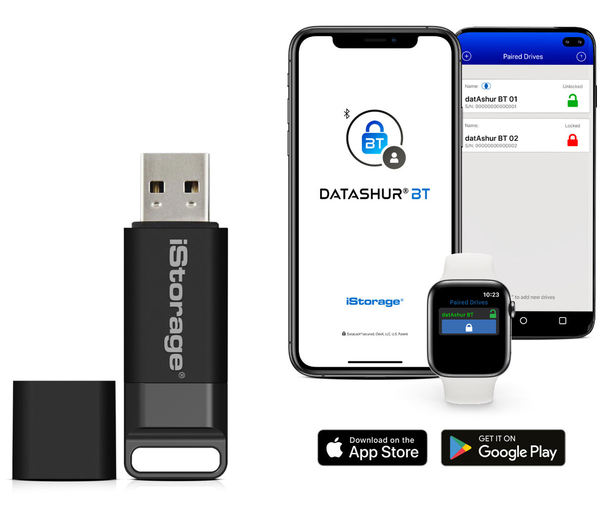 iStorage datAshur BT 32 GB | Encrypted Secure Flash Drive | Unlock via Smartphone Using Bluetooth | FIPS 140-2 Level 3 Certified | Remote Management Ready
