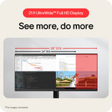 LG UltraWide U5 Monitor (29U511A) - 29-inch 21:9 UltraWide™ WFHD (2560x1080) IPS Display, sRGB 99%, HDR10, 100Hz Refresh Rate, Eye-Care Features, Clutter-free Design, Height Adjustable
