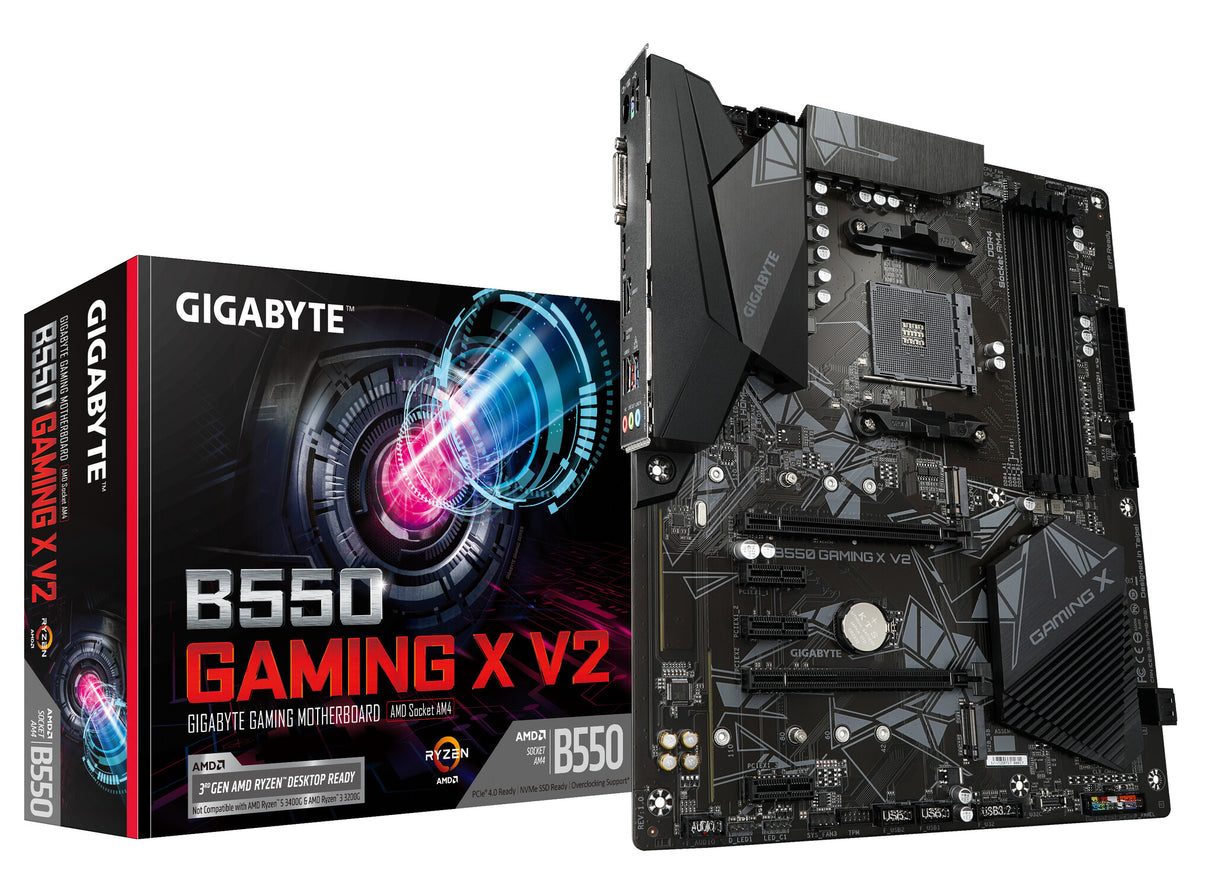 GIGABYTE B550 Gaming X V2 Motherboard - Supports AMD Ryzen 5000 Series AM4 CPUs, 10+3 Phases Digital Twin Power Design, up to 4733MHz DDR4 (OC), 2xPCIe 3.0 M.2, GbE LAN, USB 3.2 Gen1