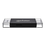 Manhattan USB-A / USB-C combo Multi-Card Reader/Writer, 5 Gbps (USB 3.2 Gen1 aka USB 3.0), Male to microSD and SD/MMC Slots, Mini Format, SuperSpeed USB, Windows or Mac, Black/Transparent, Three Year Warranty