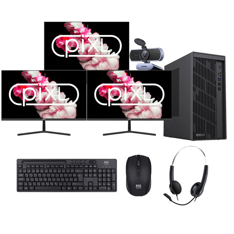 DC Business Intel Elite Bundle – Intel Core Ultra 9 285K | 64GB DDR5 | 2TB NVMe | Mouse+Keyboard | 3 Monitors | Headset | Webcam | Wi-Fi | Office 2024 Pro