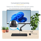 StarTech.com Desk Mount Monitor Arm with 2x USB 3.0 ports, Slim Full Motion Single Monitor Mount, up to 34" (17.6lb/8kg) VESA Display, Clamp/Grommet Mount, Mechanical Spring