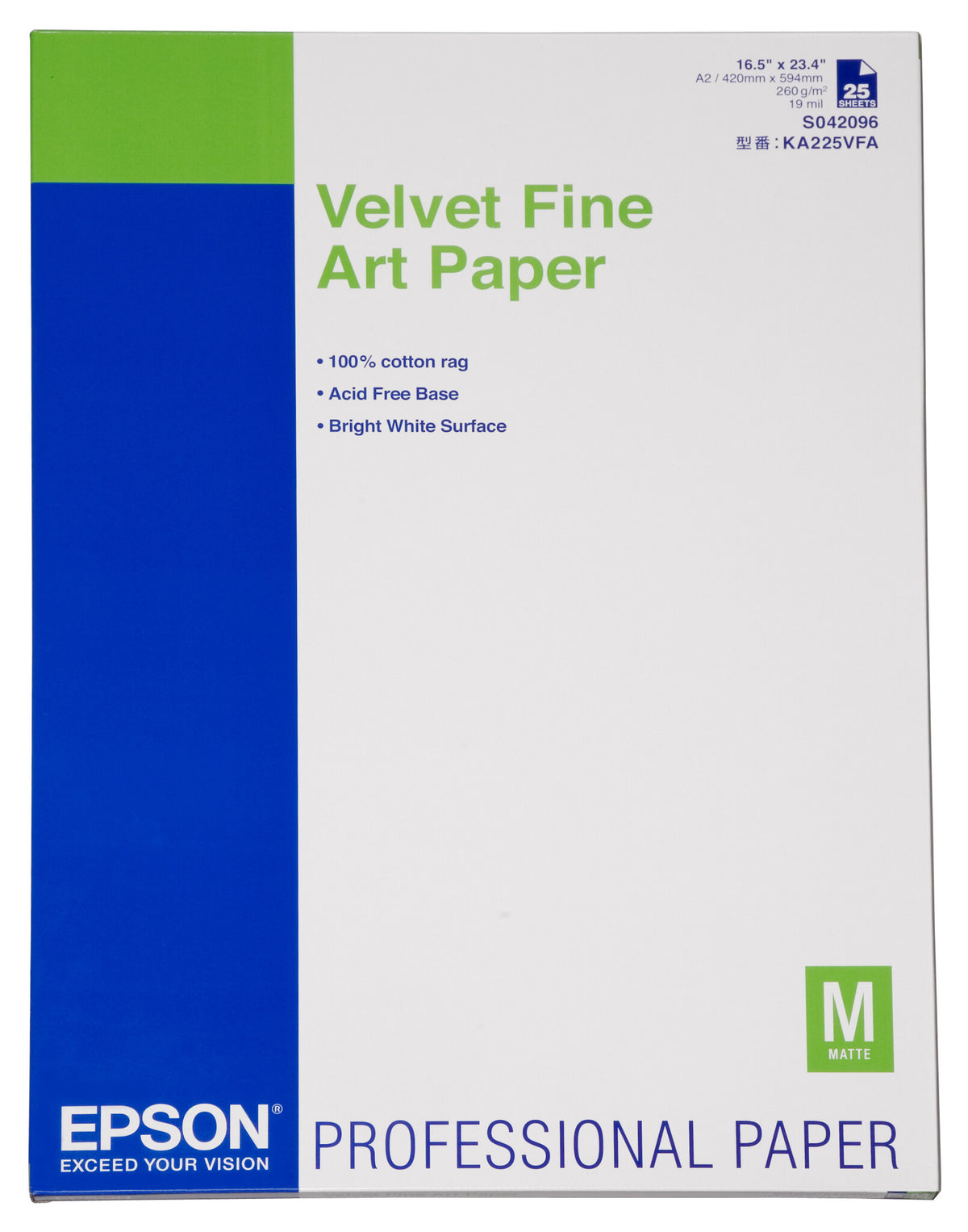 Epson Velvet Fine Art Paper, DIN A2, 260g/m2, 25 Sheets