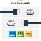 StarTech.com 30cm (1ft) White USB-C Charging Cable, 60W (3A) PD, Dual-Layer Braided Nylon/TPE Jacket, Rugged USB C Charging Cord, USB 2.0 Laptop Charger Cable