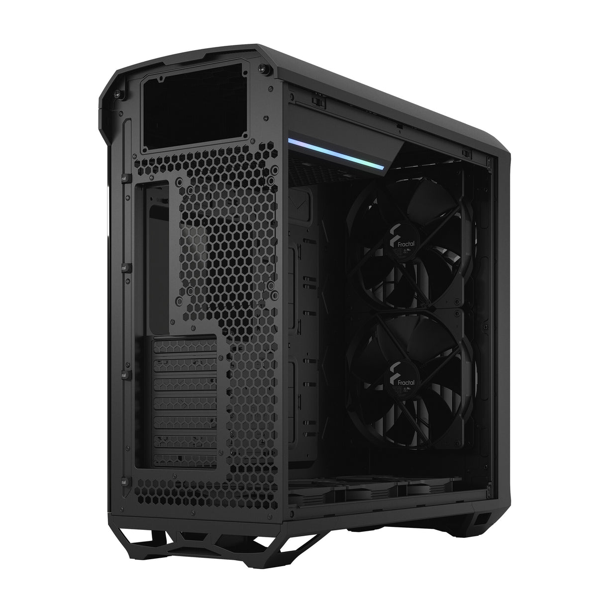 Fractal Design Torrent (Light TG) gabinete para juegos con ventanas de vidrio tintado claro, E-ATX, 5 ventiladores, concentrador de ventilador, tira RGB en cubierta de fuente de alimentación, rejilla frontal, USB-C