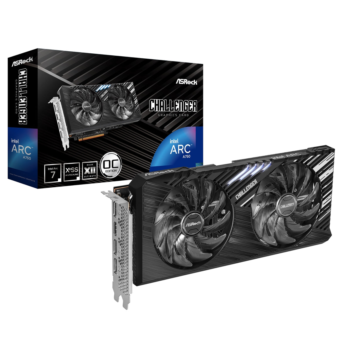 ASRock Intel Arc A750 Challenger SE OC 8GB GDDR6 Graphics Card, 2200 MHz Base Clock, Dual Fan, 3x DisplayPorts / 1x HDMI Port