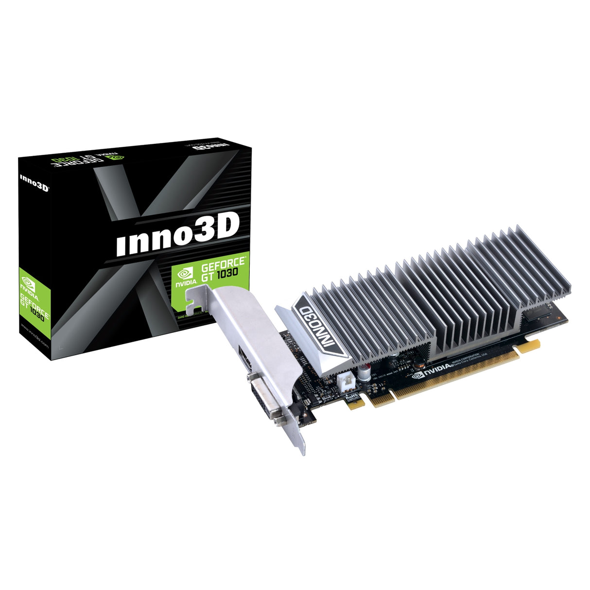 Carte graphique sans ventilateur Inno3D Nvidia GeForce GT 1030 2 Go GDDR5 DVI/HDMI à profil bas