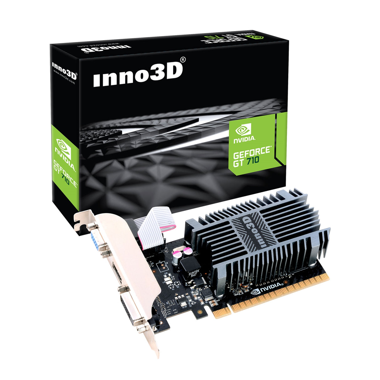 Inno3D NVIDIA GeForce GT 710 2GB SDDR3 LP Graphics Card, 2GB SDDR3, 192 CUDA Cores, 594 MHz Base Clock, Passive Cooling, 1x DVI-D / 1x HDMI Port / 1x VGA