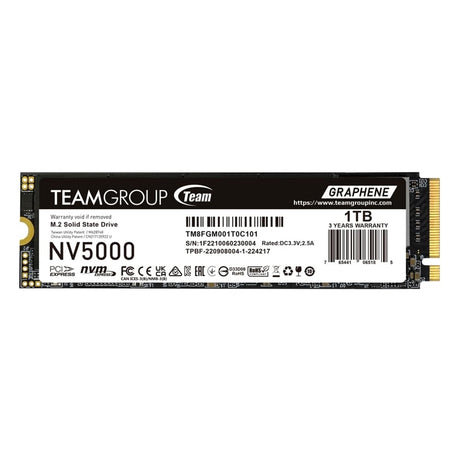 Team NV5000 (TM8FGM001T0C101) 1TB M.2 Interface, PCIe Gen4x4 with NVMe, 2280, Read 5000MB/s, Write 3000MB/s, 3 Year Warranty