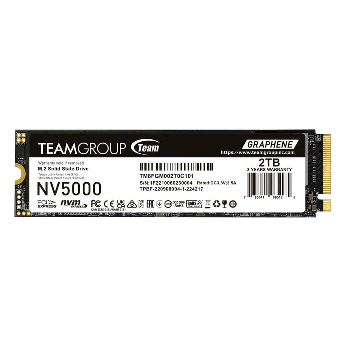 Team NV5000 (TM8FGM002T0C101) 2TB M.2 Interface, PCIe Gen4x4 with NVMe, 2280, Read 4500MB/s, Write 1900MB/s, 3 Year Warranty