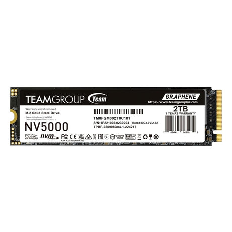 Team NV5000 (TM8FGM002T0C101) 2TB M.2 Interface, PCIe Gen4x4 with NVMe, 2280, Read 4500MB/s, Write 1900MB/s, 3 Year Warranty